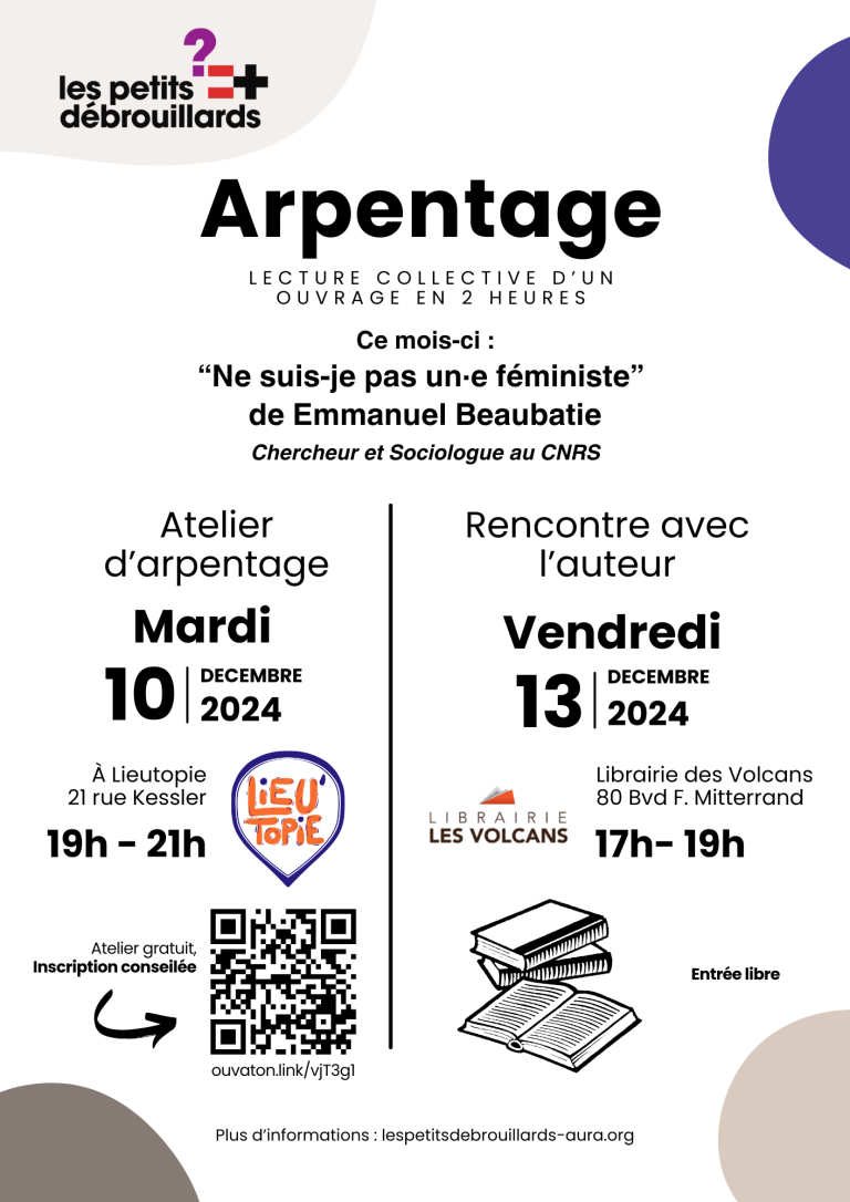 tract annonçant les deux rendez-vous : arpentage le 10, rencontre avec l'auteur le 13 décembre