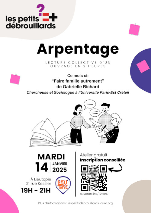 tract invitant à un arpentage de livre scientifique "faire famille autrement" (sociologie) rendez-vous est donné le 14 janvier